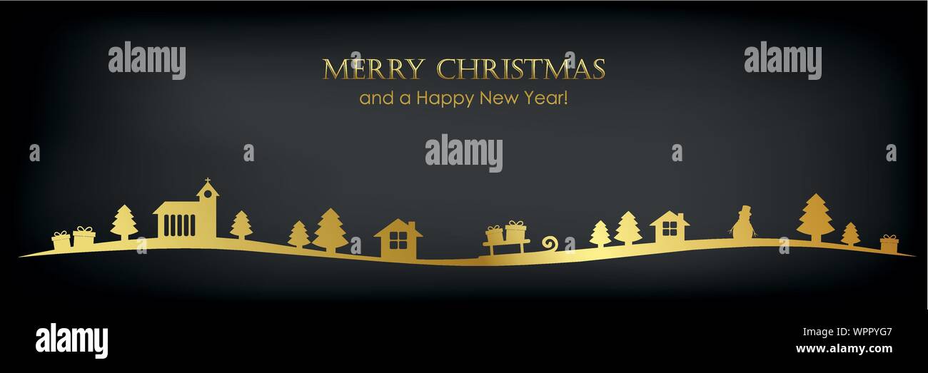 Or de noël frontière paysage sur fond noir carte de voeux illustration vecteur EPS10 Illustration de Vecteur