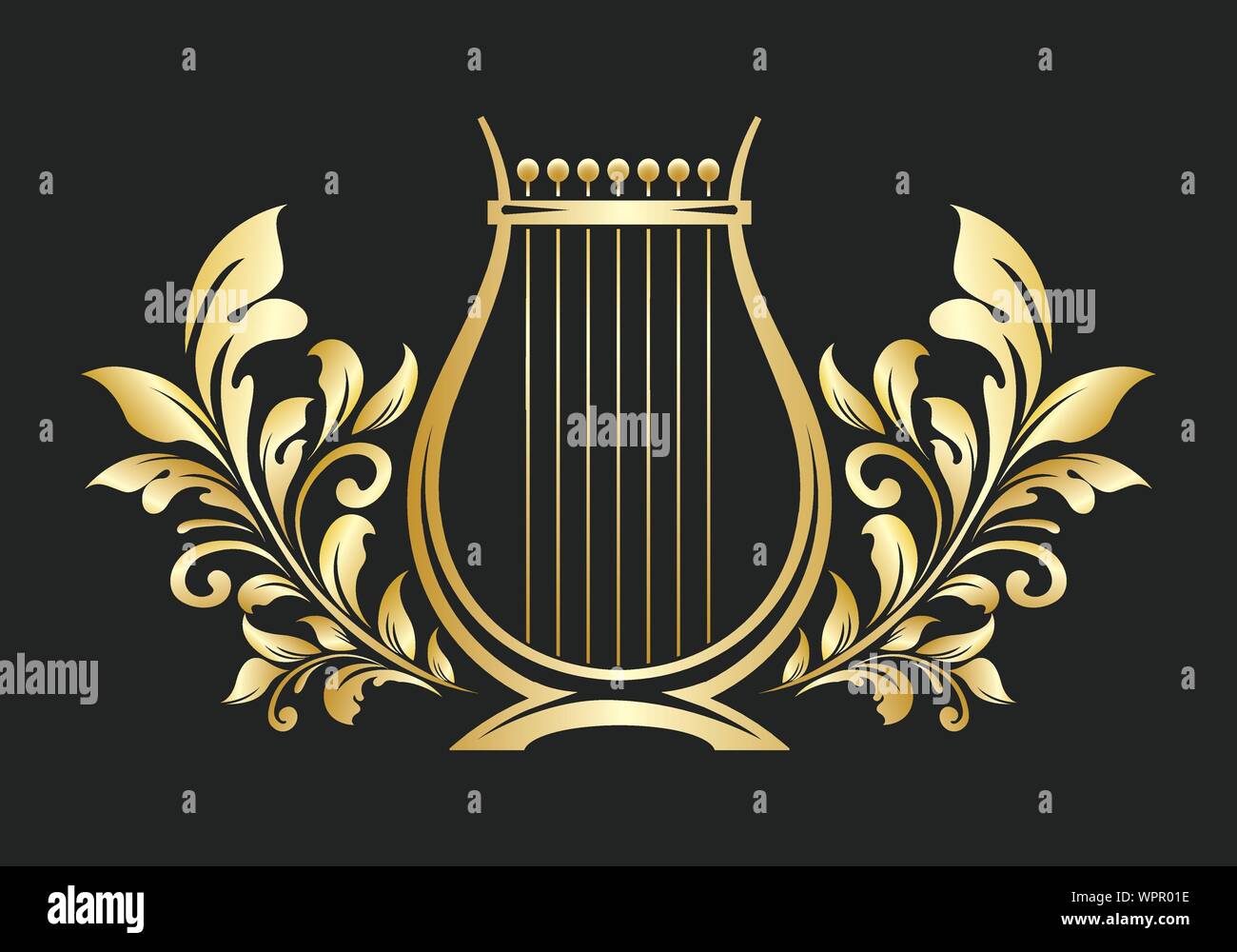 Lyre ou soit l'emblème d'or. Logo de la musique ou de l'icône. Vector illustration. Illustration de Vecteur