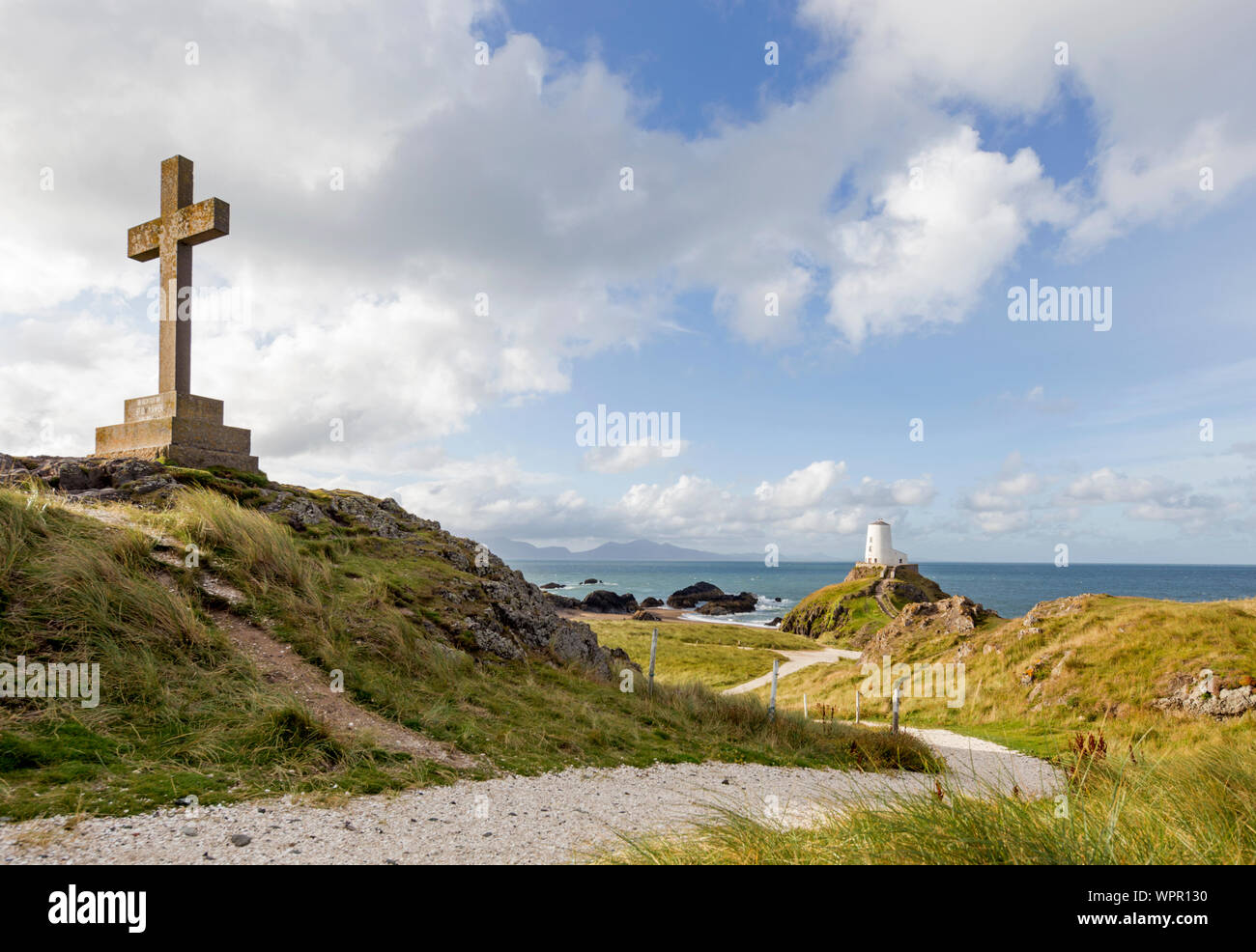 Tŵr Mawr phare sur l'île Llanddwyn, 'Welsh;Ynys Llanddwyn', partie de Newborough Warren National Nature Reserve, Anglesey, au nord du Pays de Galles, Royaume-Uni Banque D'Images