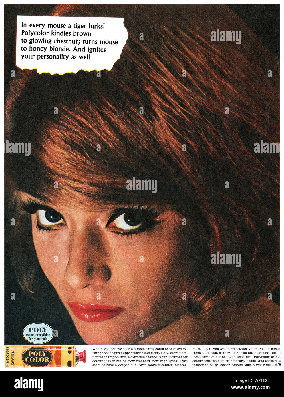 1963 publicité pour la teinture des cheveux couleur Poly shampooing crème. Banque D'Images