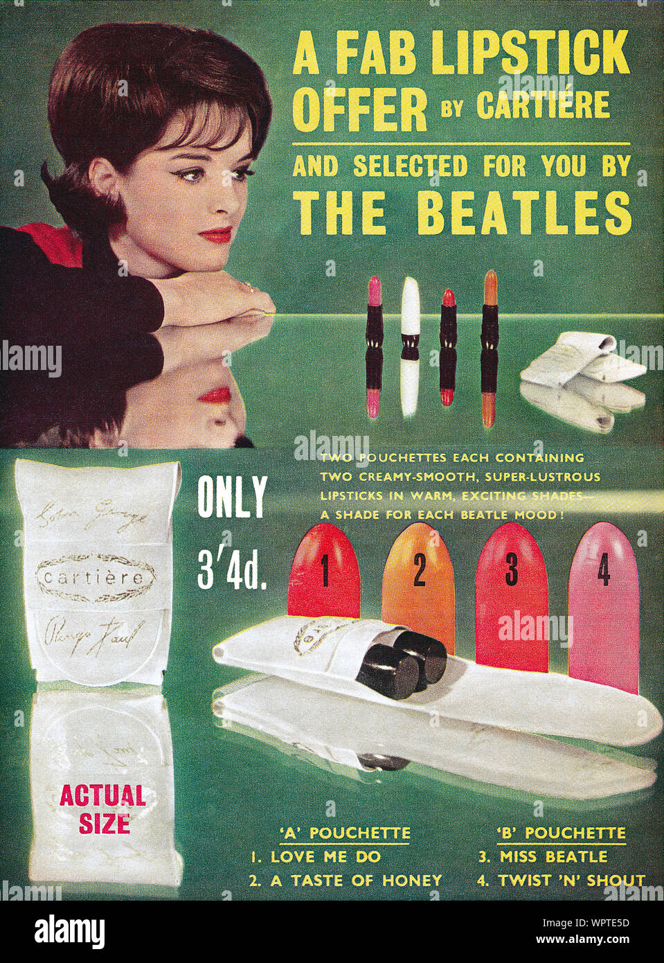 1964 La publicité pour Cartiere Beatles rouge à lèvres. Banque D'Images