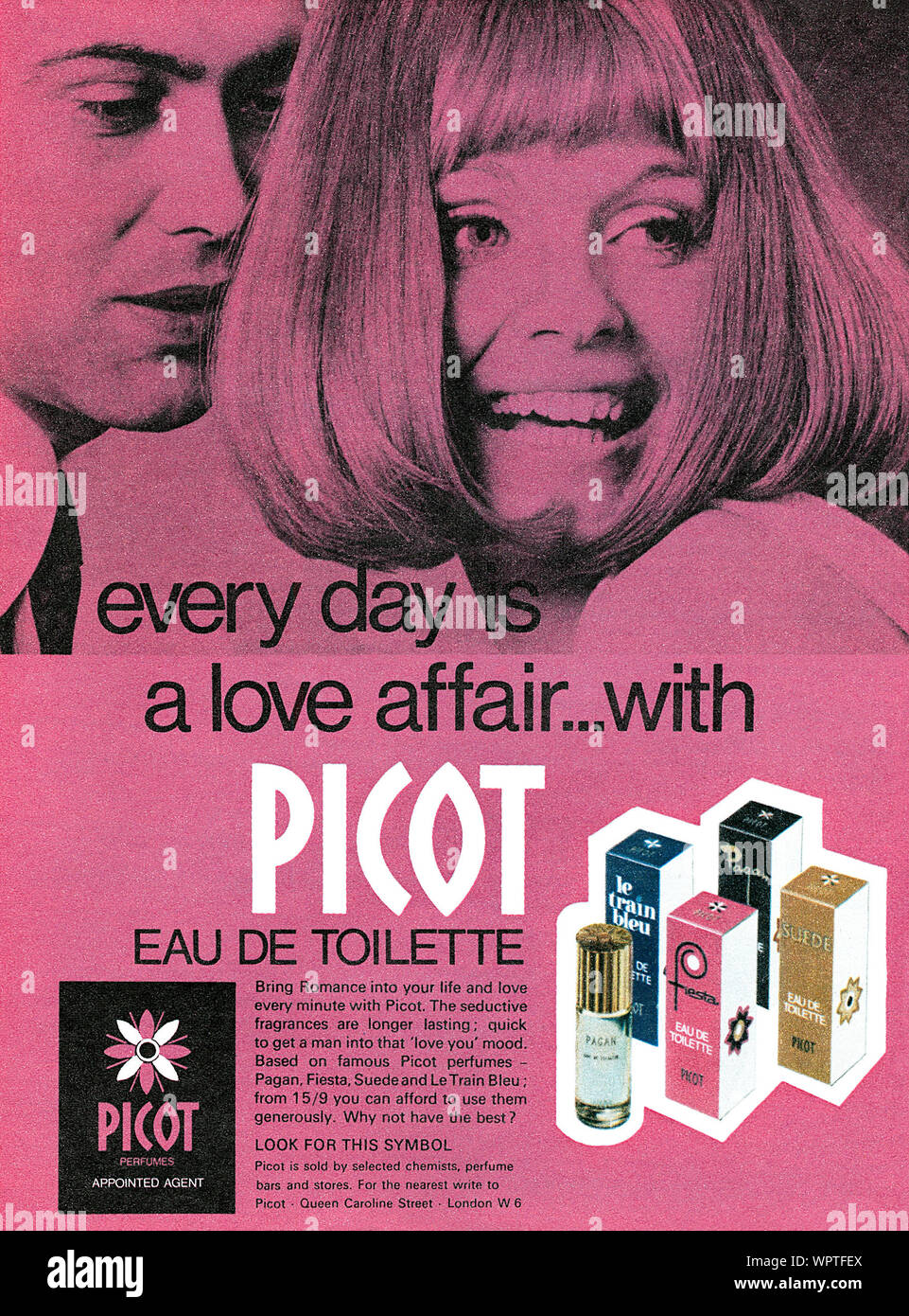 1969 La publicité pour Picot eau de toilette. Banque D'Images