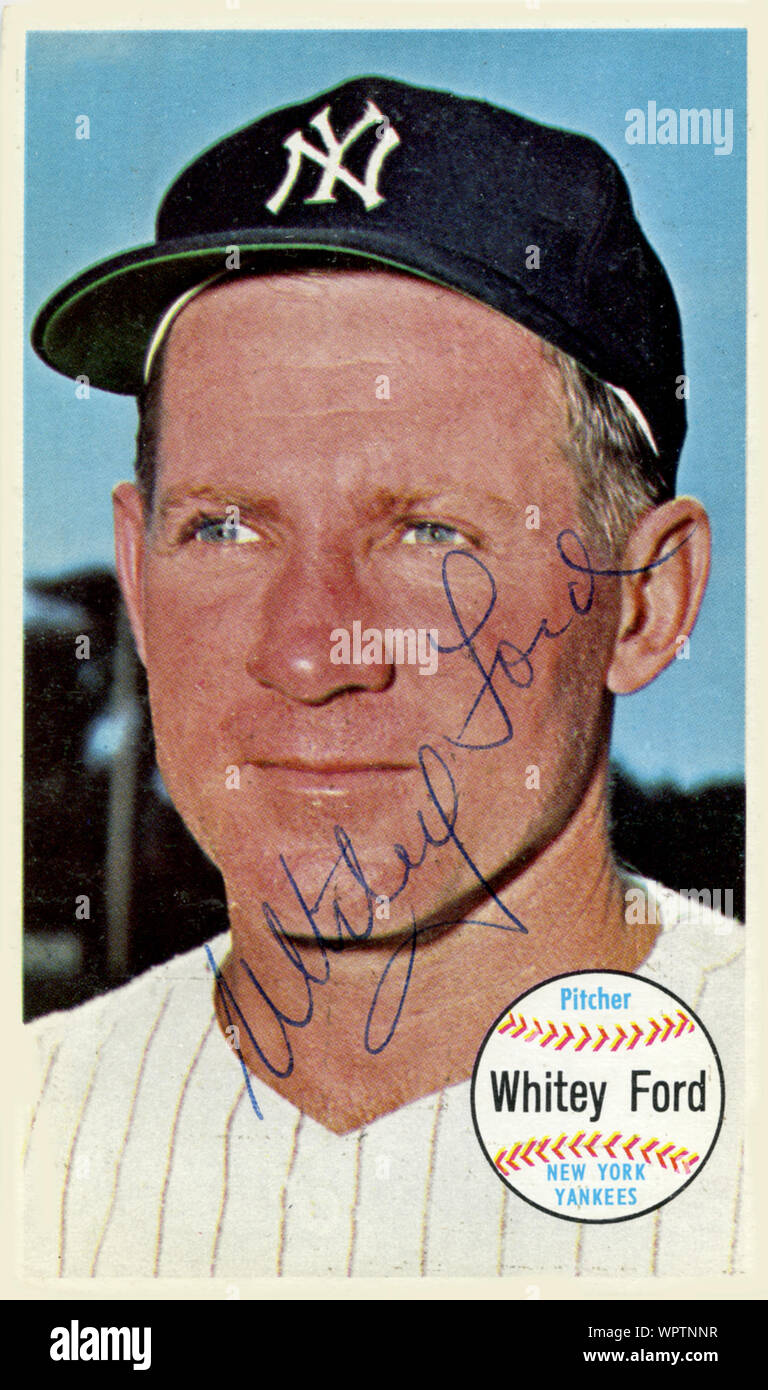 1960 baseball autographiée ère carte de lecteur de la renommée de Whitey Ford avec les Yankees de New York. Banque D'Images