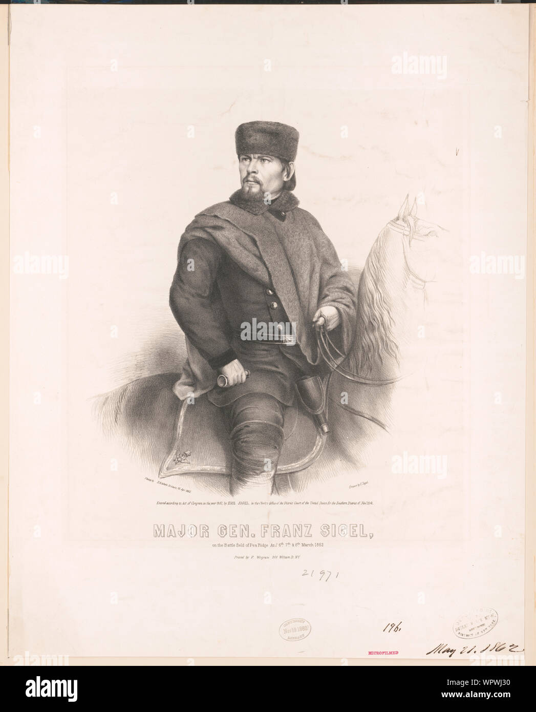 Le général major Franz Sigel, sur le champ de bataille de Pea Ridge Re : 6e 7e & 8e mars 1862 Banque D'Images
