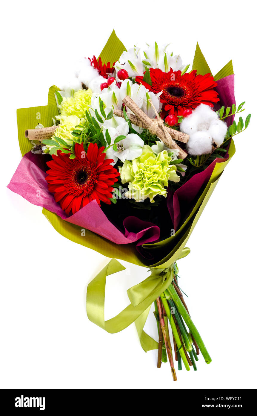 Original magnifique bouquet de fleurs sur fond blanc Photo Stock - Alamy