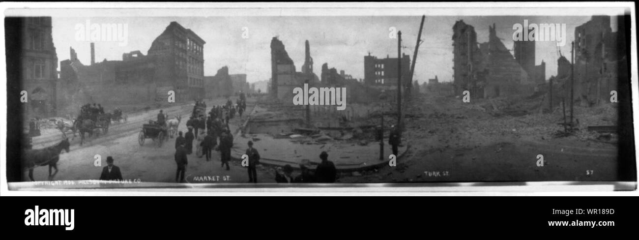 Market Street et Turk Street après le tremblement de terre et incendie, San Francisco, Californie Banque D'Images