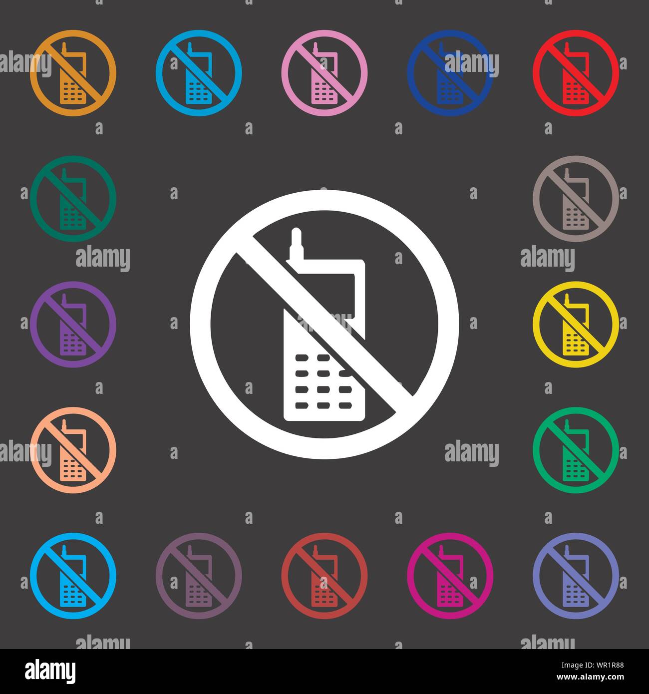 Téléphone mobile est interdite iconi signe. Beaucoup de symboles colorés pour votre conception. Vector Illustration de Vecteur