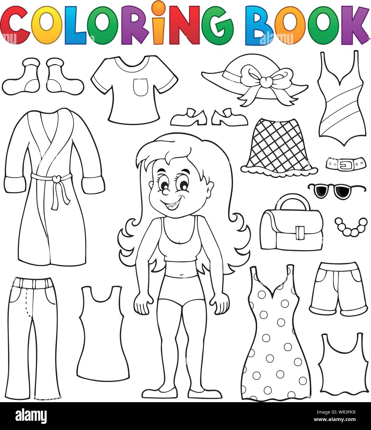 Livre de coloriage avec des vêtements fille thème 1 Image Vectorielle Stock  - Alamy
