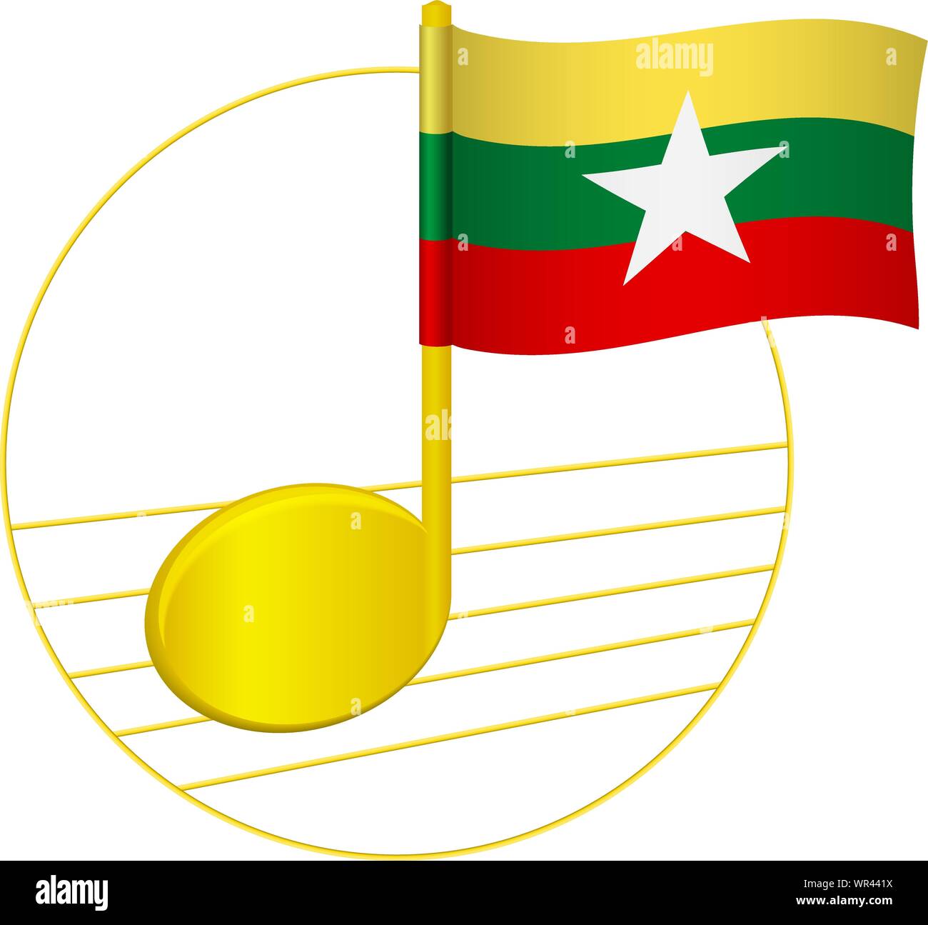 Drapeau du Myanmar et note de musique. Arrière-plan de la musique. Drapeau national du Myanmar et de la musique de concept vector illustration Illustration de Vecteur