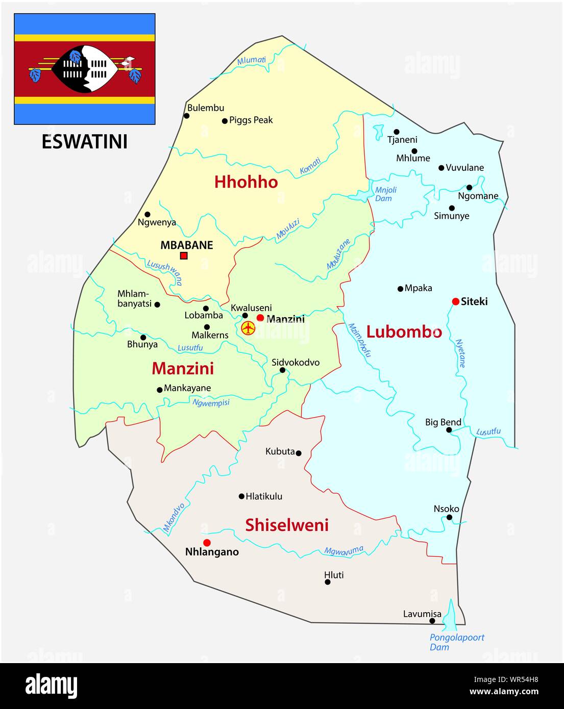 Royaume d'Eswatini carte politique et administrative Illustration de Vecteur