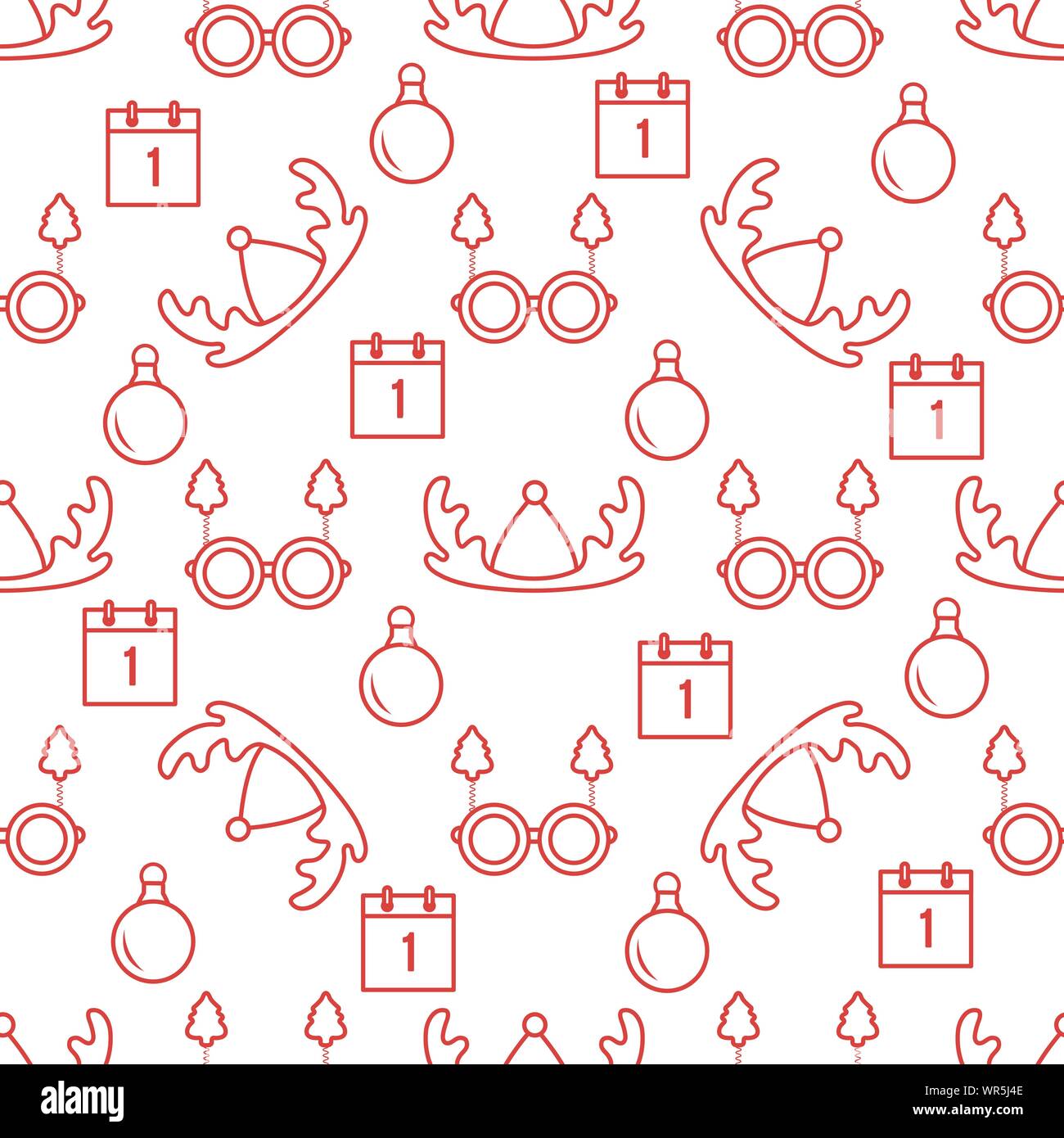 Bonne année 2020 Joyeux Noël, avec motif transparent vecteur des cornes de cerf, Boule de Noël, calendrier, les verres avec les arbres de Noël. Masquerade Party Illustration de Vecteur