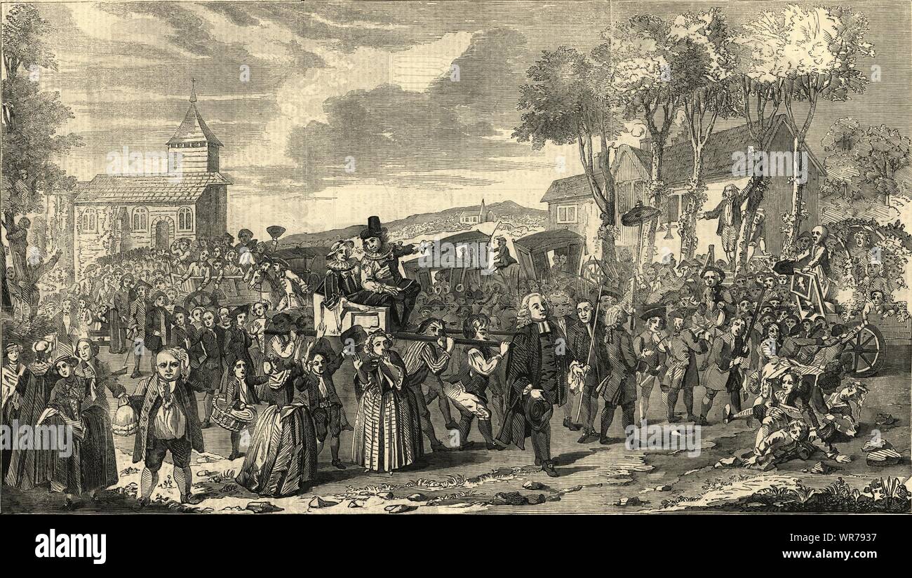 Dunmow le cortège, le 20 juin 1751. L'Essex. 1855 La Société d'impression pleine page ILN Banque D'Images