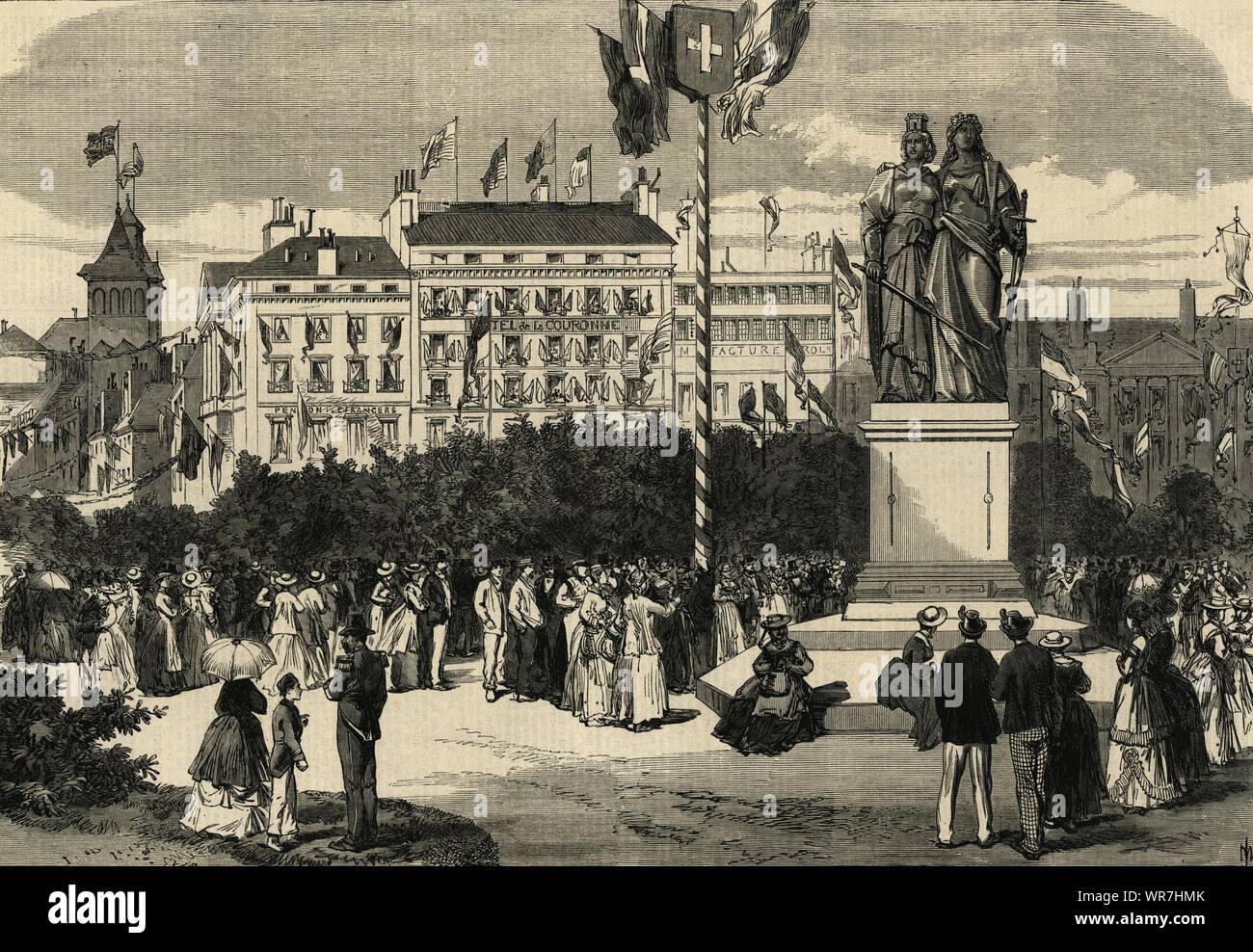 Monument de l'Union européenne de Genève à la Confédération suisse. Suisse 1869 Banque D'Images
