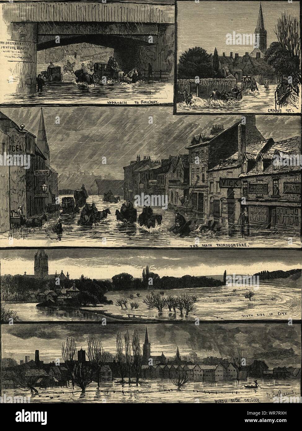 Les inondations à Salisbury. 1883 Wiltshire ILN antique full page print Banque D'Images