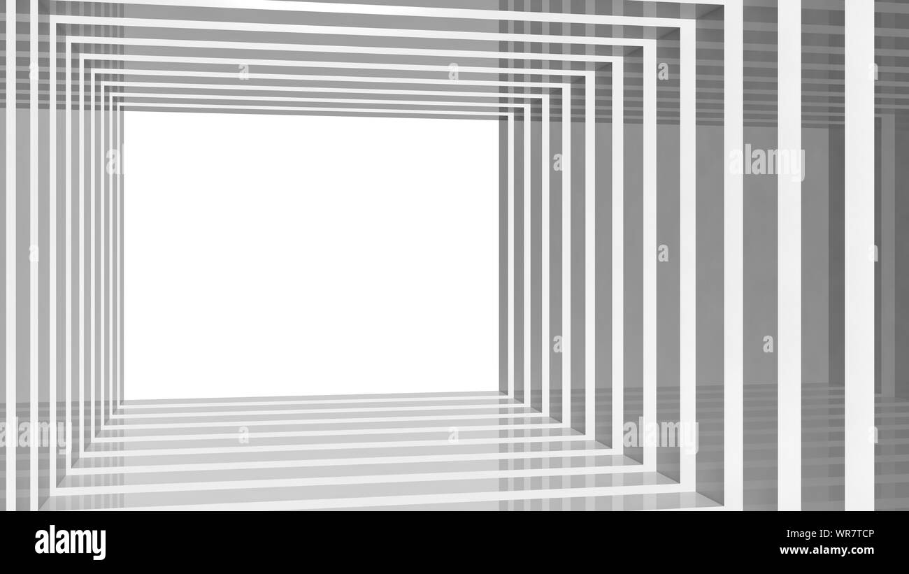 Tunnel blanc brillant blanc, perspective numérique abstrait arrière-plan graphique, rendu 3d illustration Banque D'Images