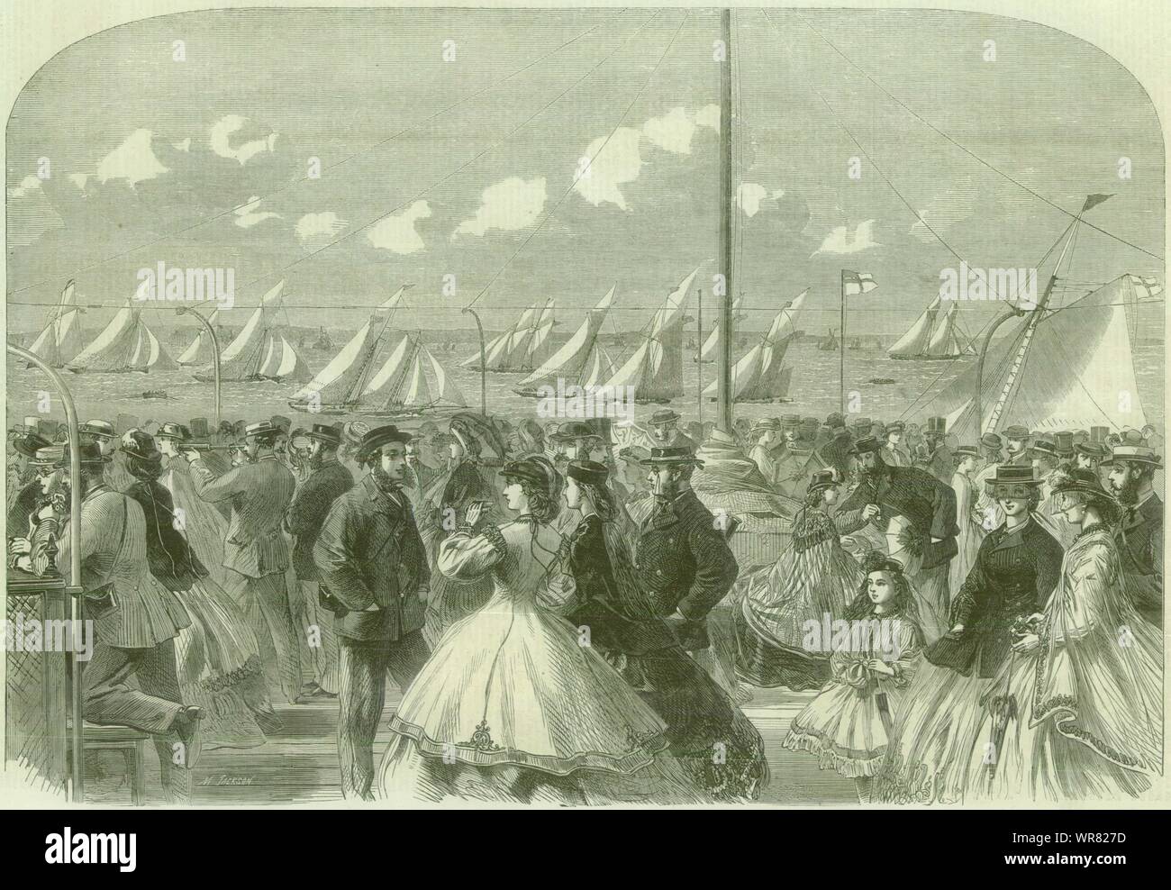 La saison de Yachting à Ryde : Scène sur la jetée. Isle of Wight 1864 ILN imprimer Banque D'Images