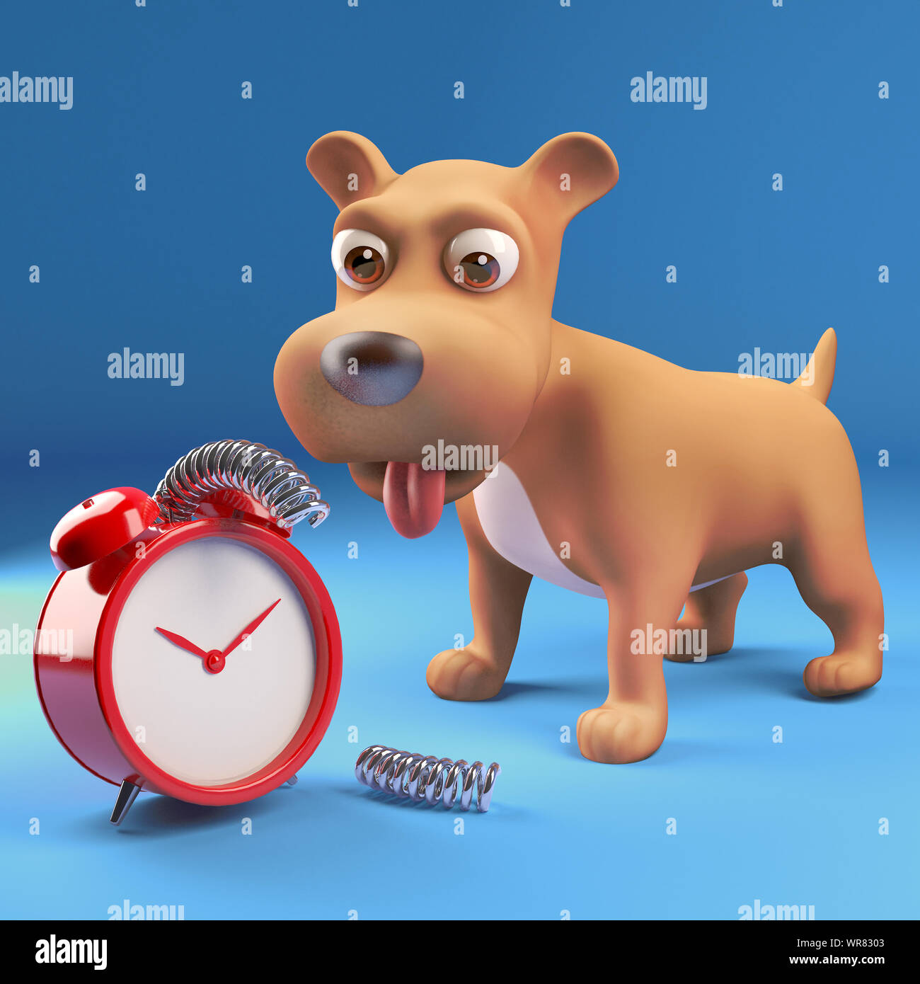 Dessins animés en 3d puppy dog a brisé d'un réveil, d'illustration 3D render Banque D'Images