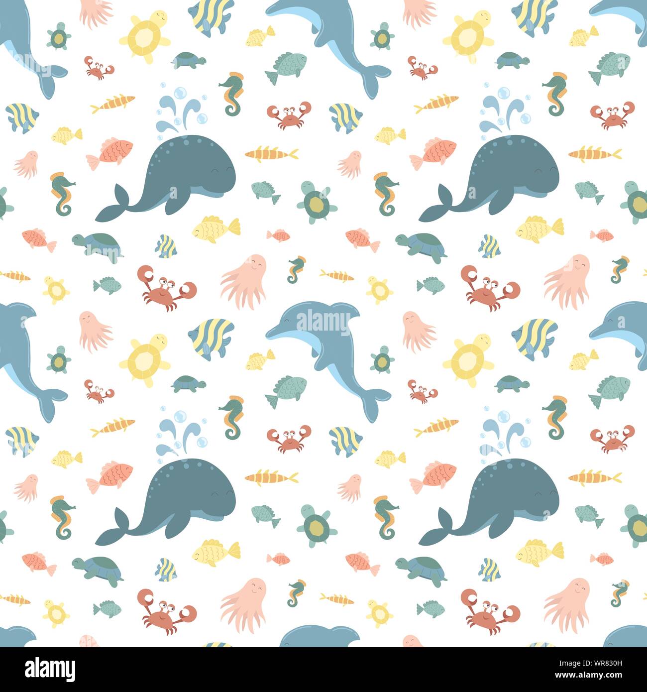 Modele D Ete Transparente Avec Les Creatures De La Mer Vector Illustration Marine Pour Le Bebe L Arriere Plan Imprimer Carte Vetements Anniversaire Dolphin Dessine A La Main Poisson Image Vectorielle Stock Alamy