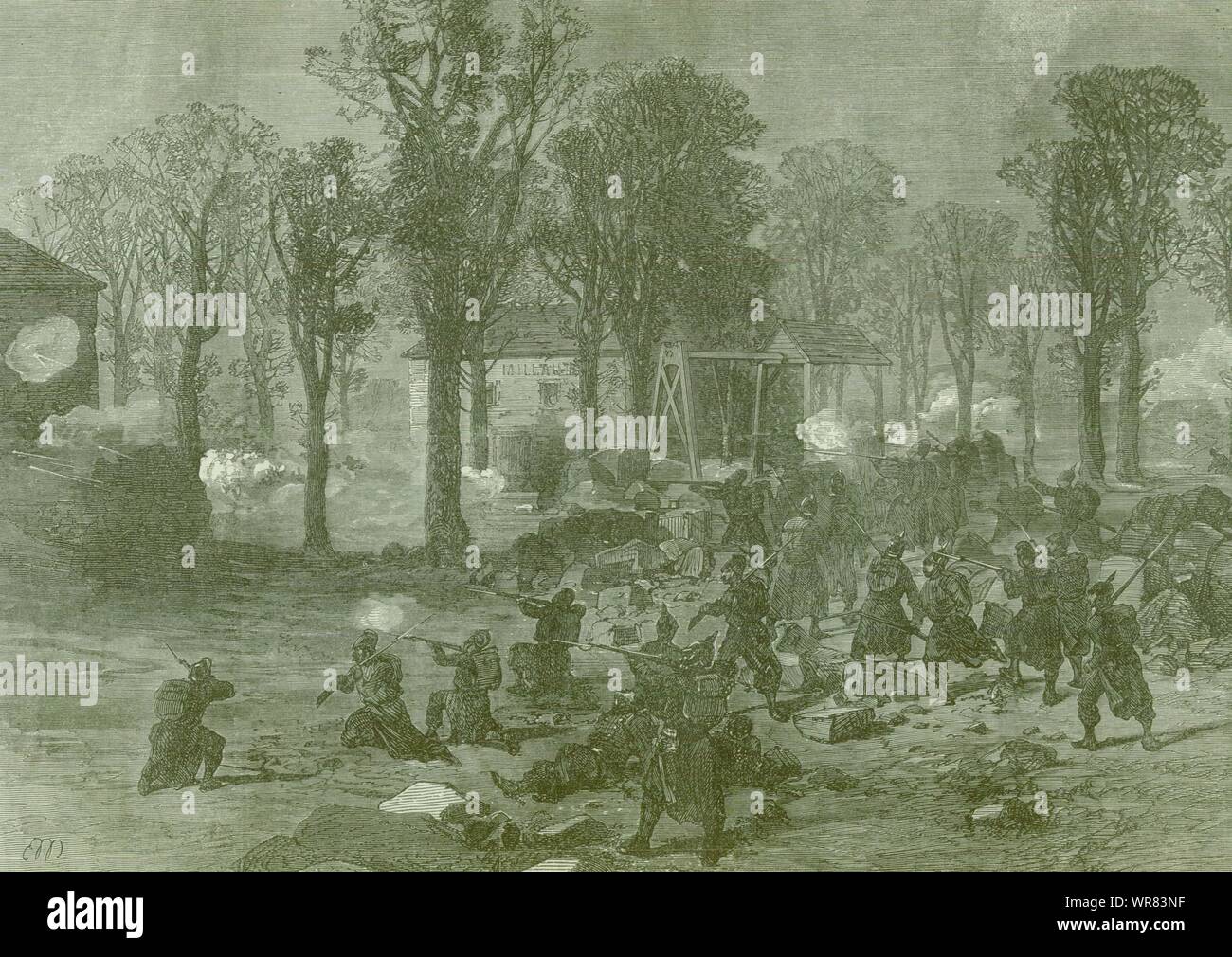 Siège de Paris : attaque de nuit par les Prussiens sur la maison Millaud 1870 Banque D'Images