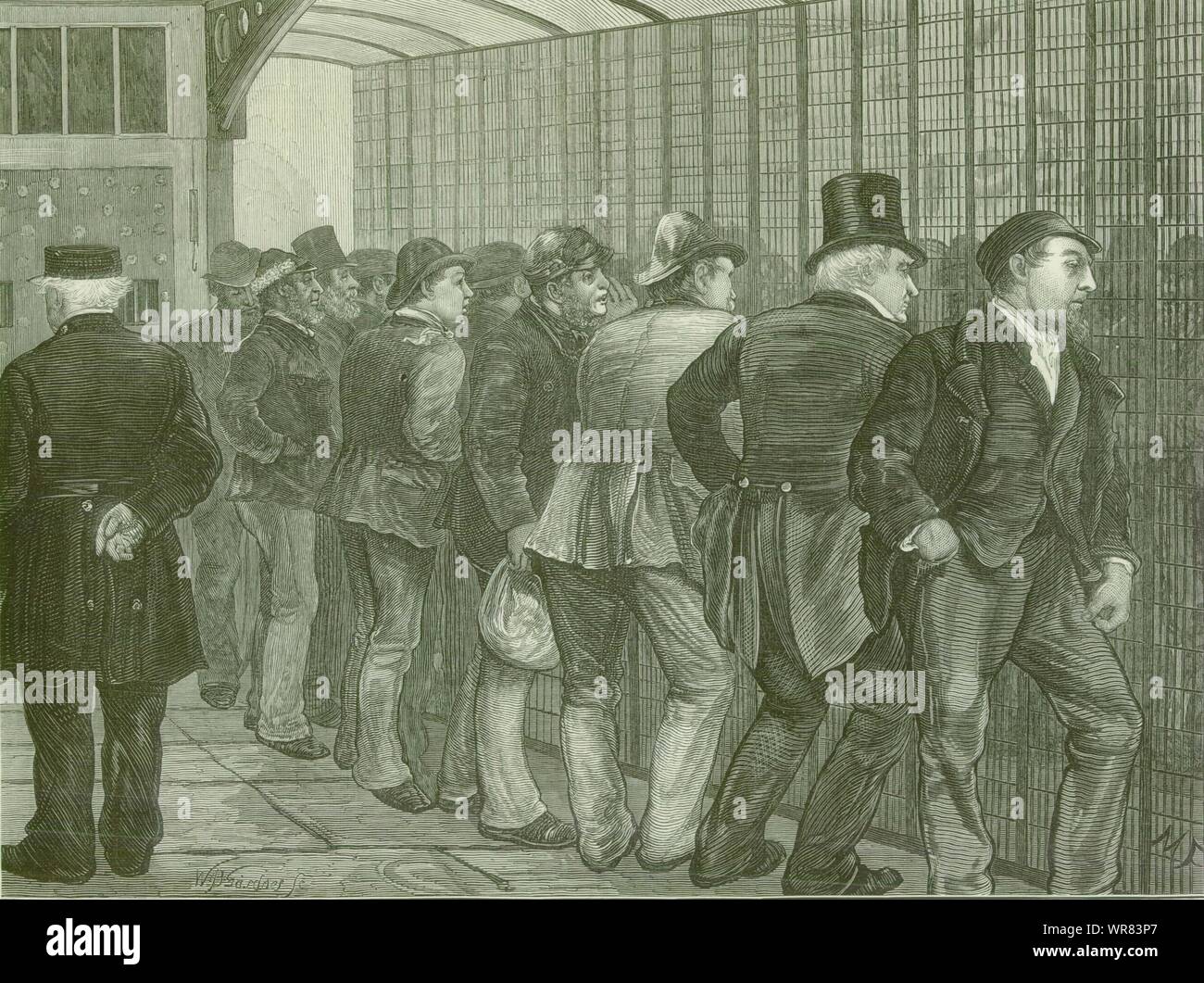 Croquis dans Newgate : visite de jour. Londres. La Prison. 1873 Prison page ILN antique Banque D'Images