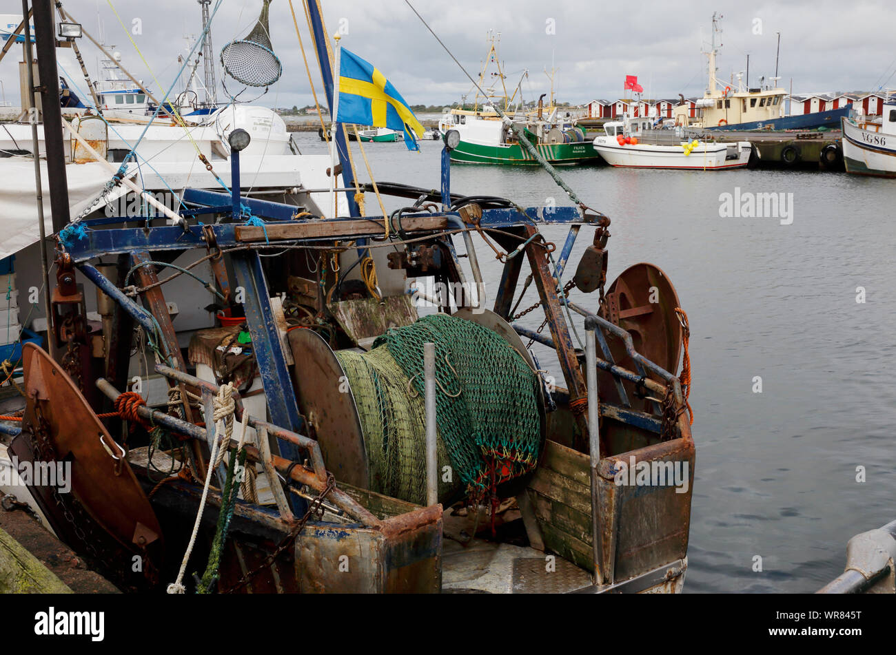 Traslovslage, Suède - septembre 3, 2019 : voir des bateaux de pêche dans le port. Traslovslage Banque D'Images