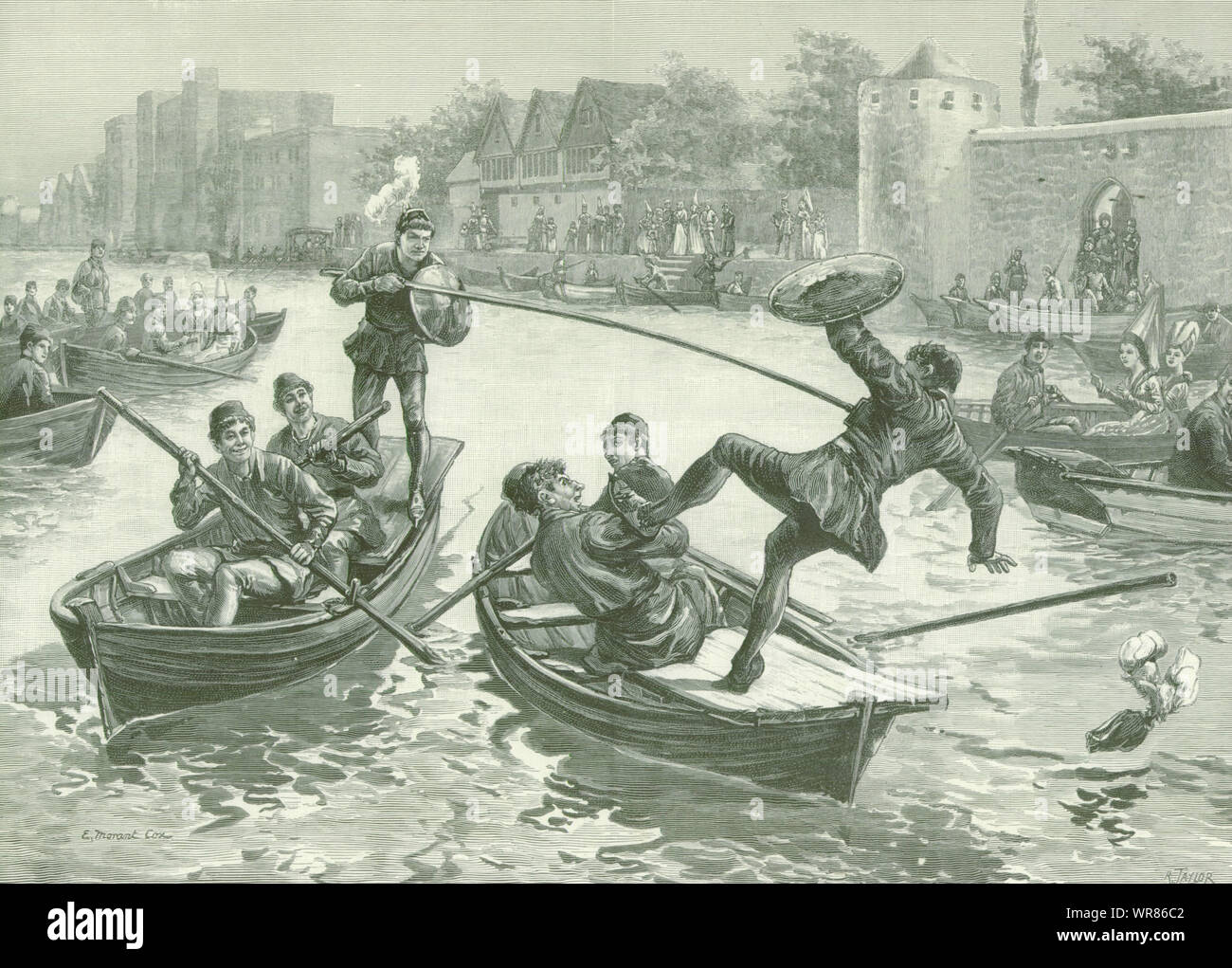 Un tournoi de l'eau dans le quinzième siècle. Les bateaux. ILN 1889 joutes imprimer Banque D'Images