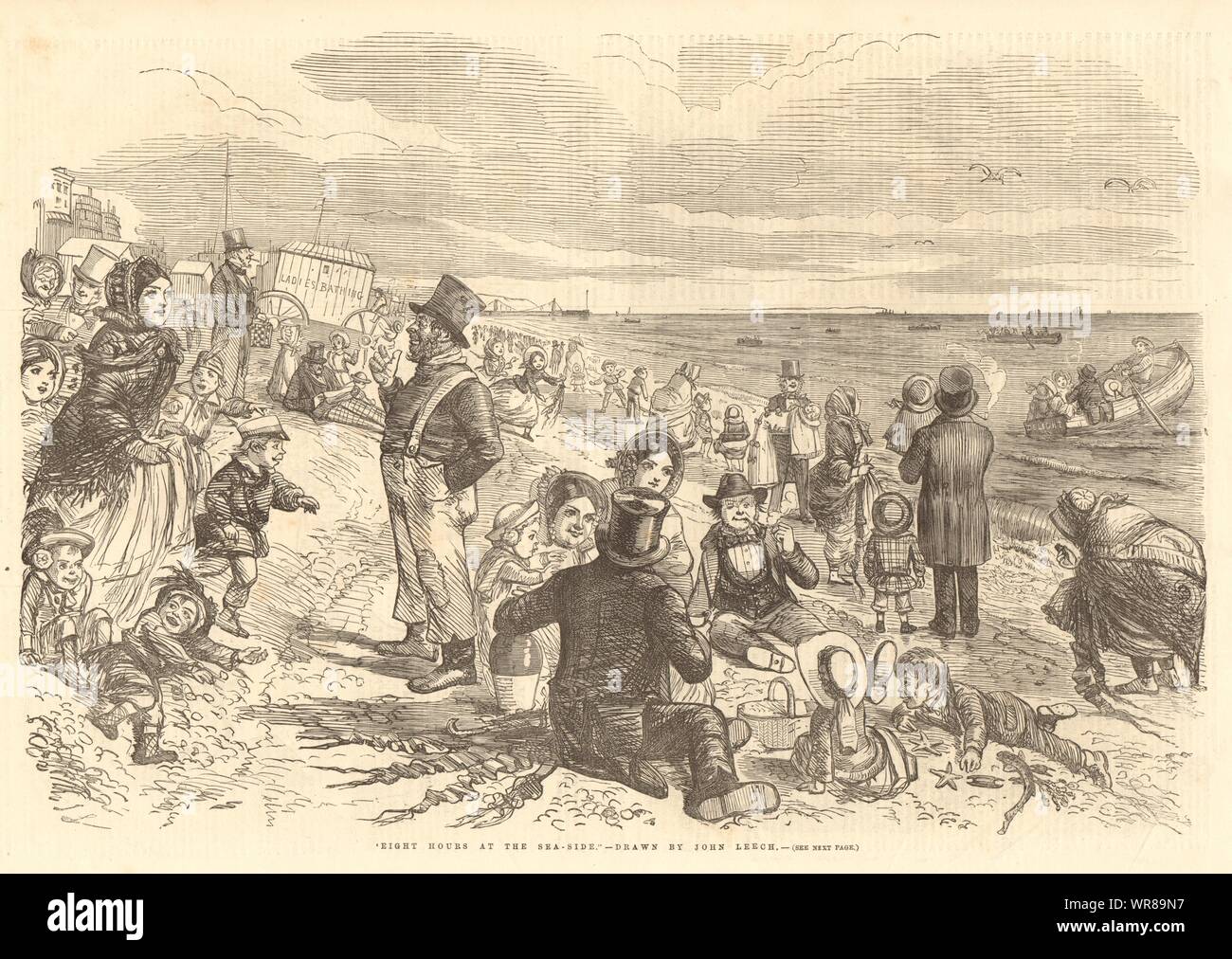 "Huit-heures à la mer' dessiné par John Leech. La société. Beaux-arts 1856 Banque D'Images