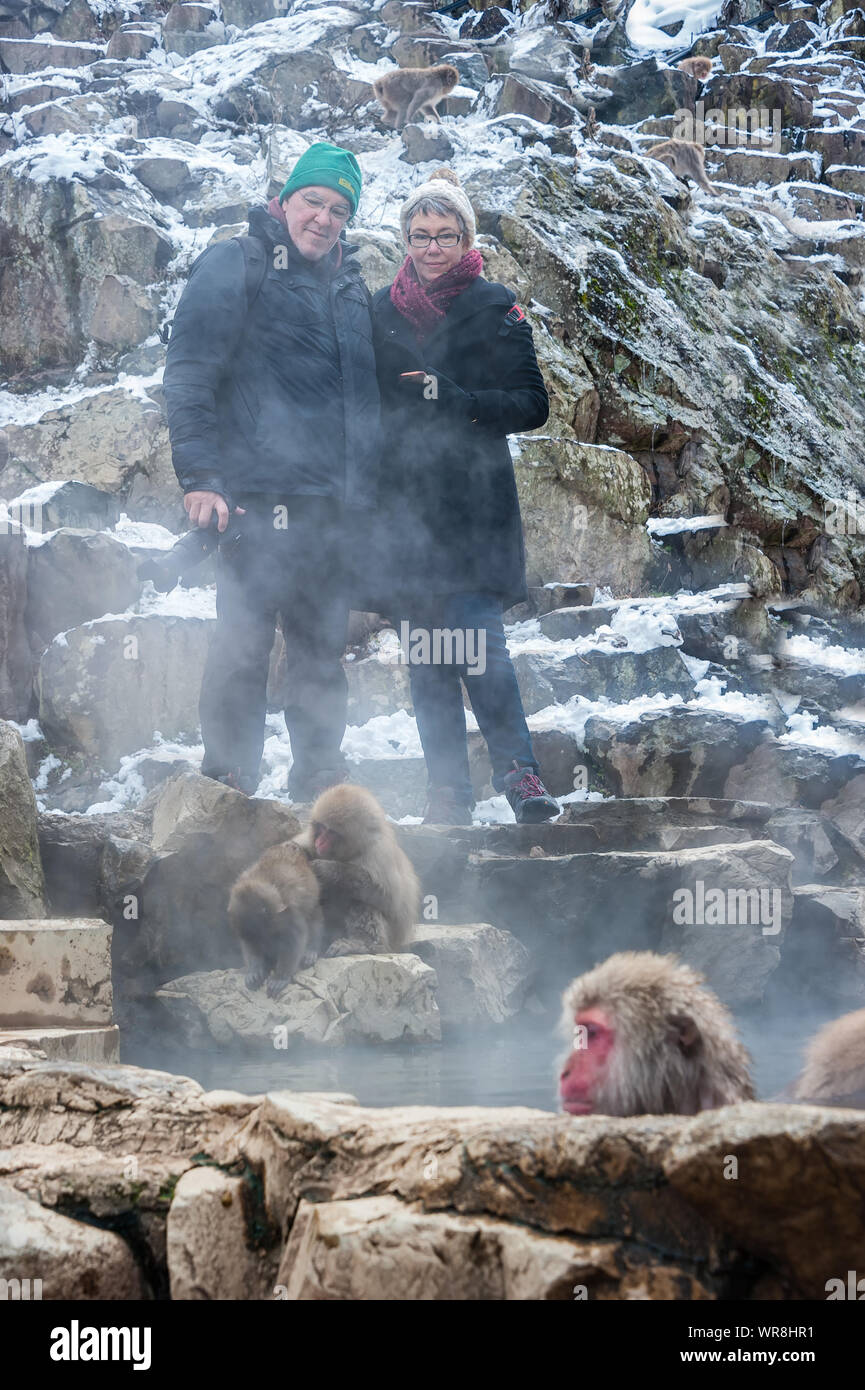 Les touristes d'hiver à Macaque japonais Sources thermales Banque D'Images