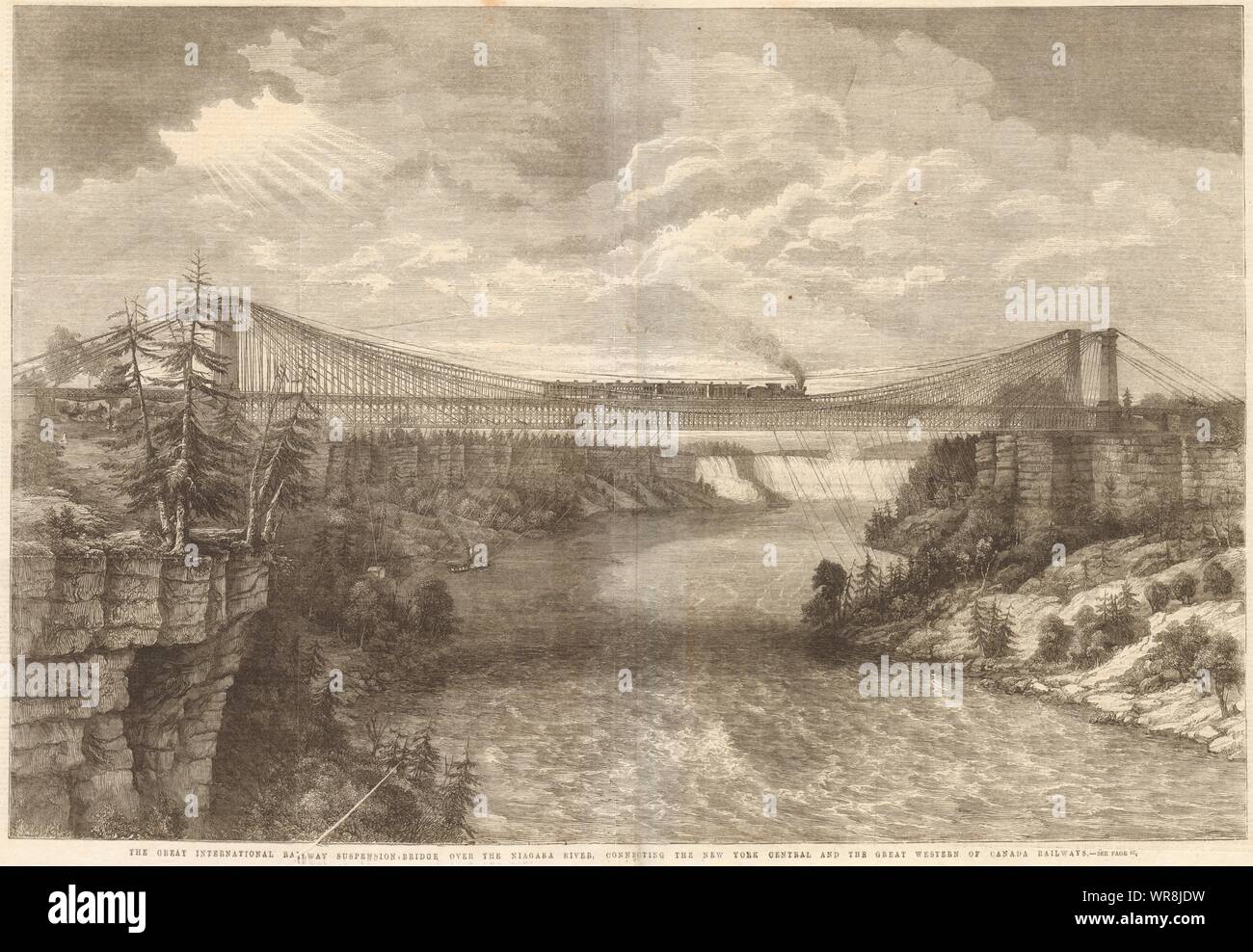 Le pont suspendu de la rivière Niagara. NY Central & Great Western Railway Canada 1862 Banque D'Images