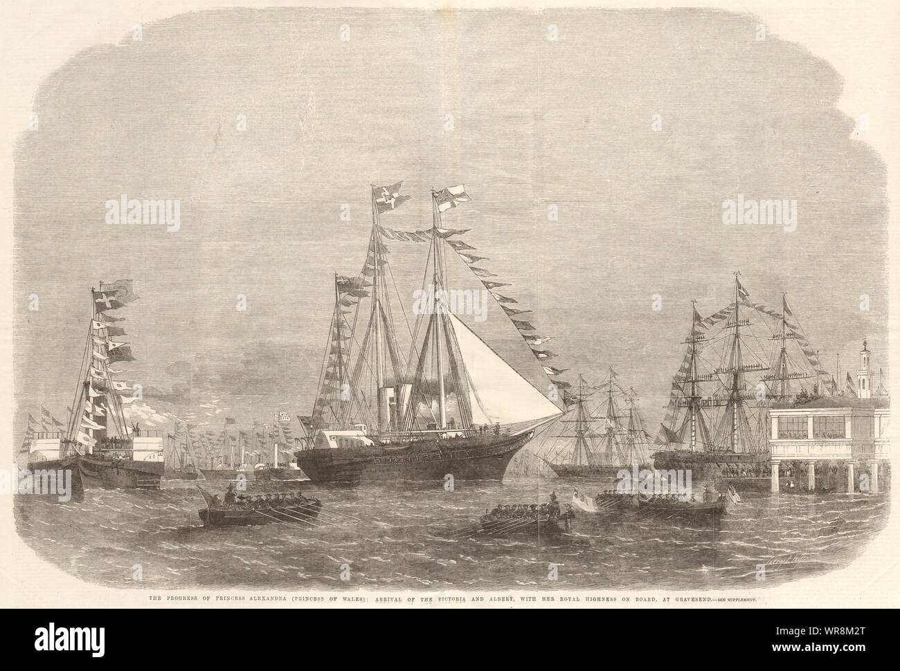 Le Victoria & Albert, avec la Princesse Alexandra, arrivant à Gravesend. 1863 Kent Banque D'Images