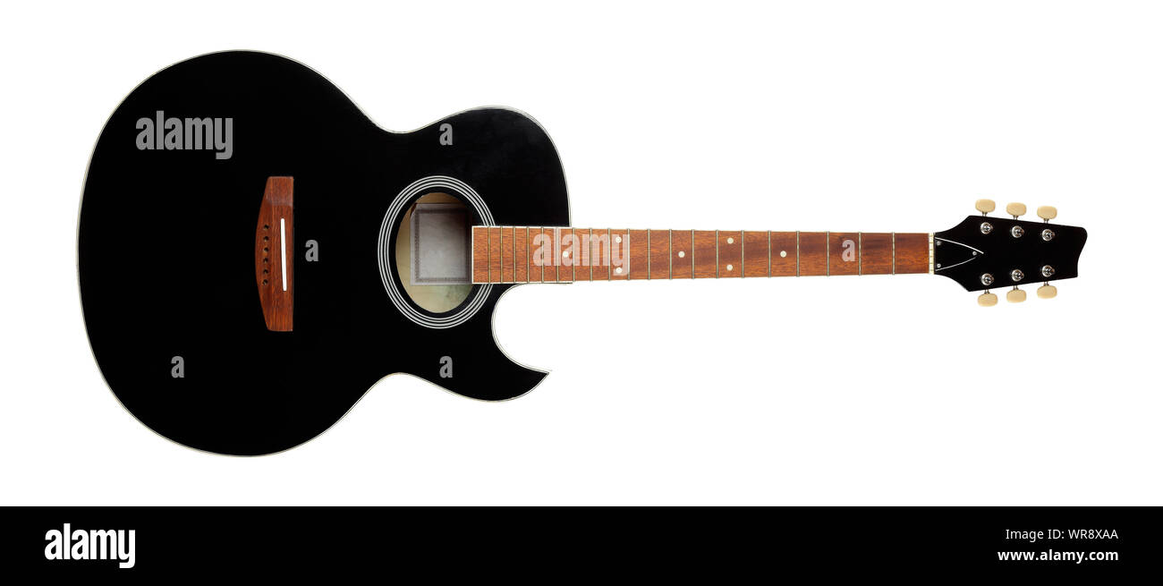 Instrument de musique - vue avant black cutaway electric guitare acoustique sans les cordes sur un fond blanc. Isolé Banque D'Images