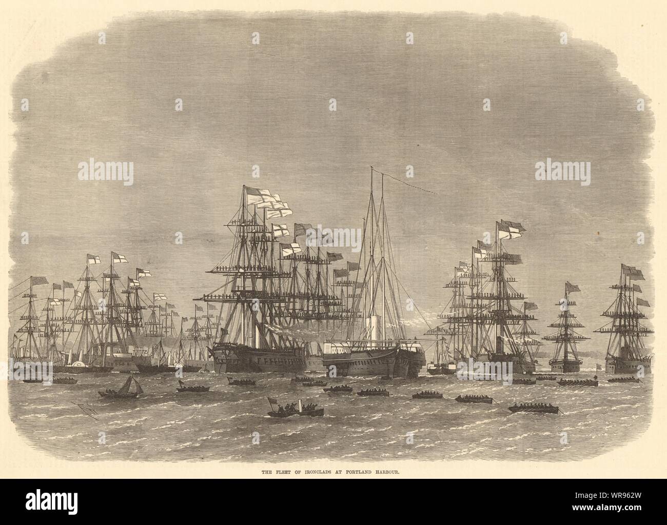 La flotte de cuirassés à Portland Harbour. Le Dorset. 1872 Navires pleine page ILN Banque D'Images