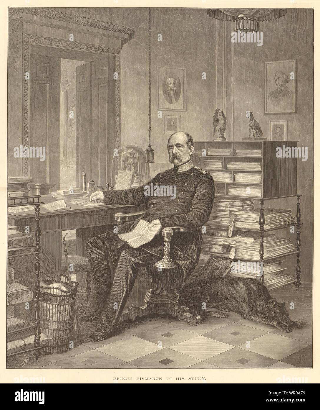 Prince Bismarck dans son étude. Allemagne 1875 ILN antique full page print Banque D'Images