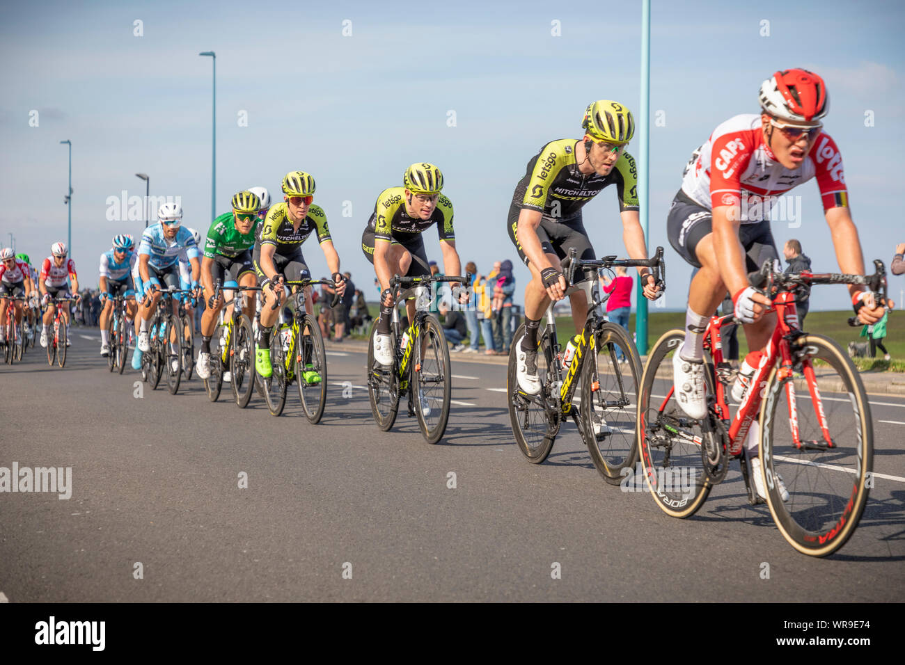 Tour de France logiciel 2019. Whitley Bay, en Angleterre. UK. Go. Banque D'Images
