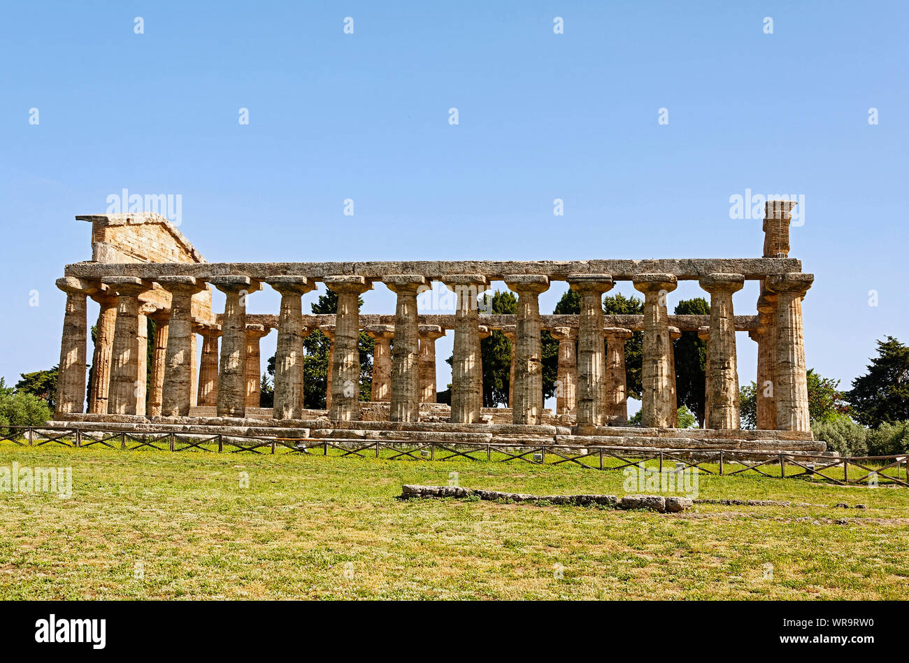 Temple d'Athéna, 500 avant J.-C., Paestum, ruines, ancienne ville grecque, site archéologique, Temple, vieux de Cérès ; site de l'UNESCO ; Europe ; Province de Salerne. Banque D'Images