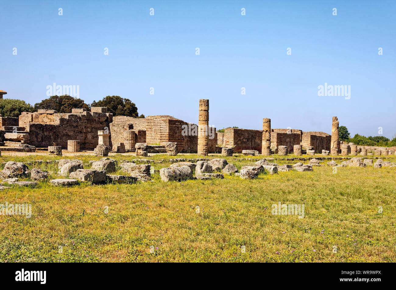 Ruines de Paestum, shop, ancienne ville grecque, site archéologique, 600 avant J.-C., pierre, vieux, site de l'UNESCO ; Europe ; Province de Salerne, Italie ; printemps ; horizontal Banque D'Images