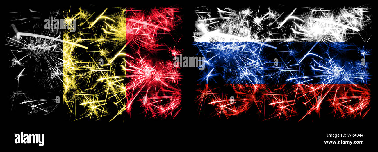 Belgique, Belge, Russie, Fédération de fireworks mousseux concept et idée drapeaux Banque D'Images Belgique, Belge, Russie, Fédération de fireworks mousseux concept et idée drapeaux Banque D'Images