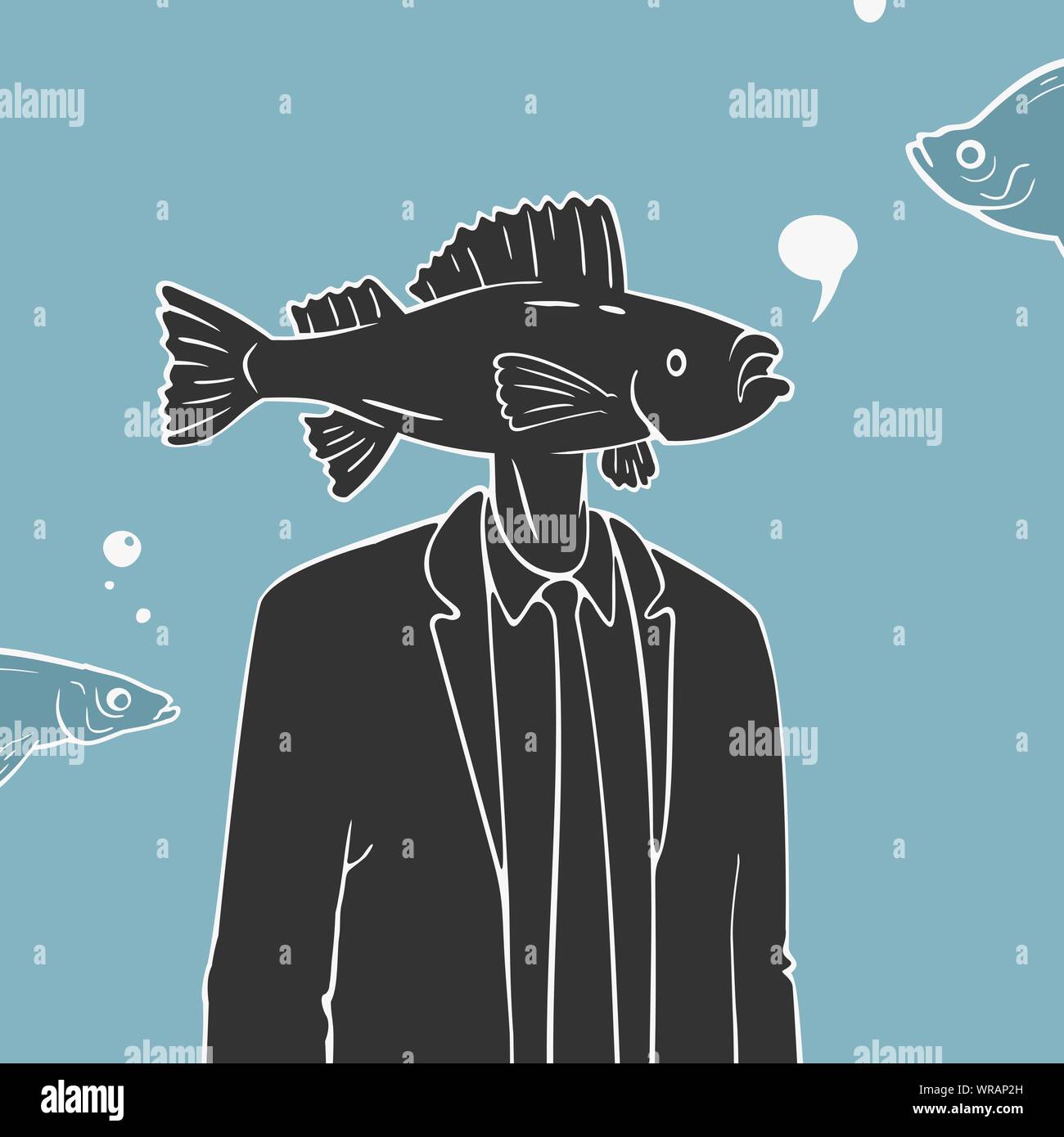 Illustration homme avec tête de poisson Caricature Illustration de Vecteur