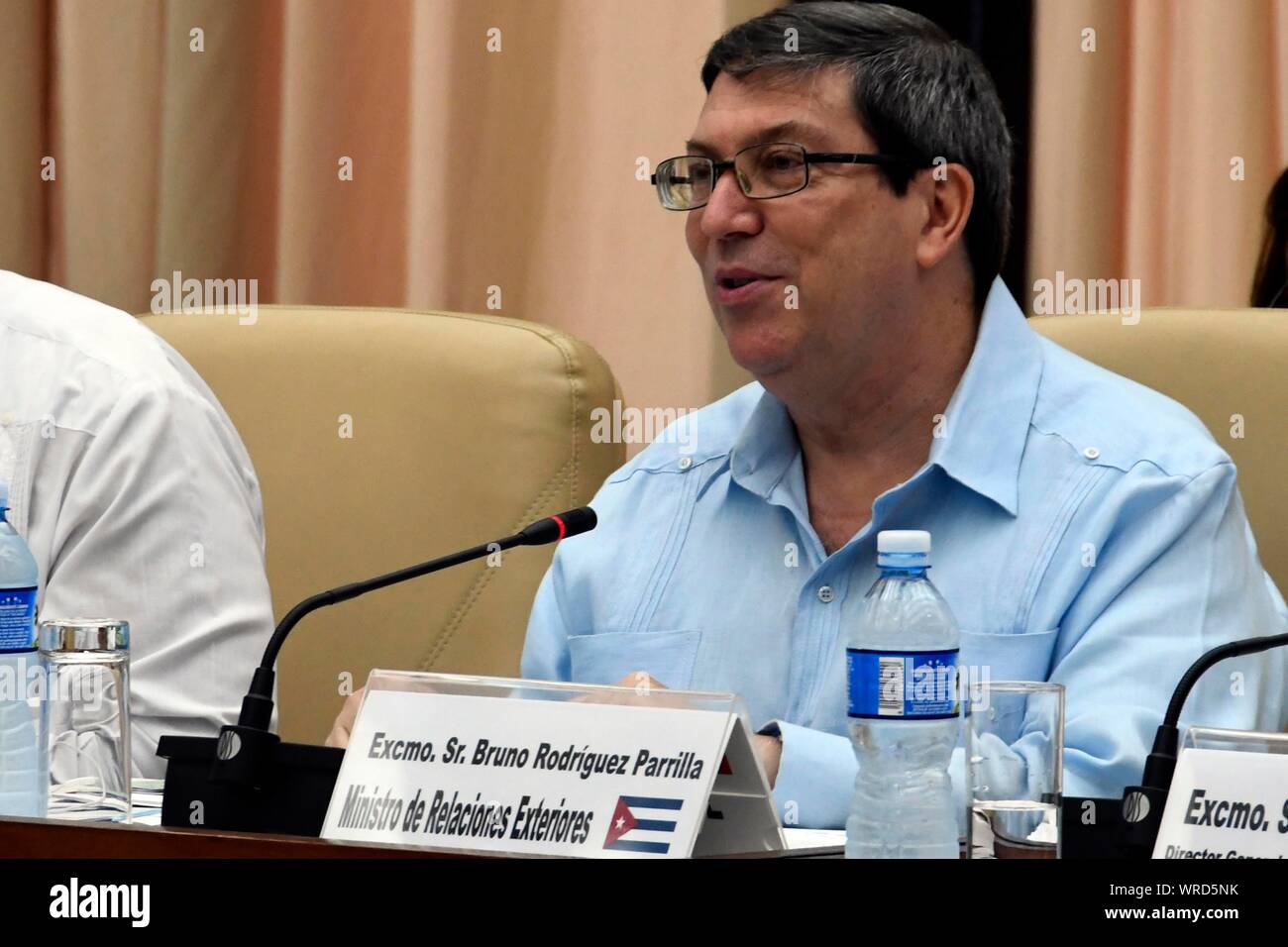 La Havane, Cuba. Sep 9, 2019. Le ministre des Affaires étrangères cubain Bruno Rodriguez participe à la deuxième réunion du Conseil conjoint de Cuba à La Havane, capitale de Cuba, July 9, 2019. Mogherini salué l 'frank, discussions ouvertes et constructives," et a réaffirmé que l'UE 'Deep' dans l'intérêt de consolider les liens avec La Havane à la conférence de presse. Credit : Joaquin Hernandez/Xinhua Banque D'Images