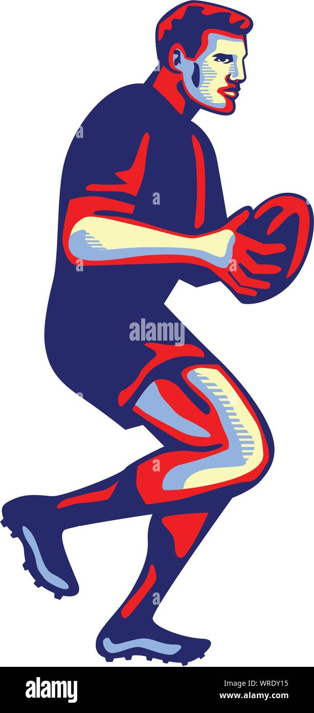 Rugby player tournant passant Ball Retro Illustration de Vecteur