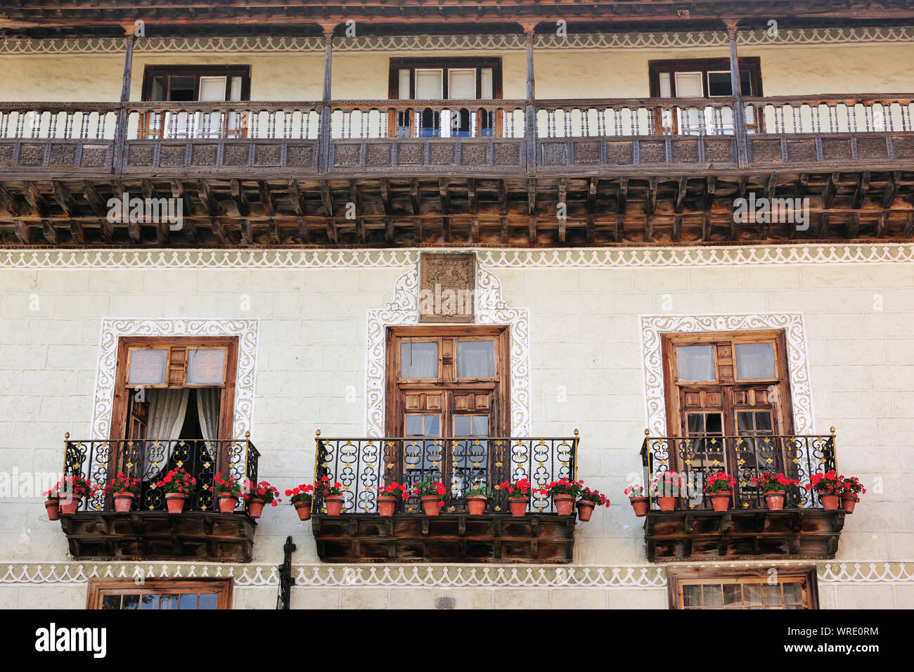 Casa de los Balcones, datant de 1632. La Orotava, Tenerife, Canaries. Espagne Banque D'Images