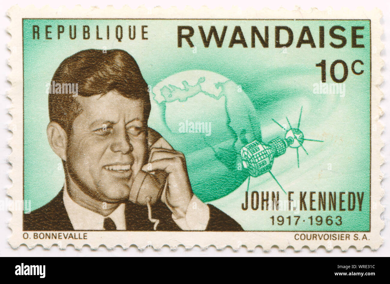 John Fitzgerald Kennedy sur timbre-poste du Rwanda Banque D'Images