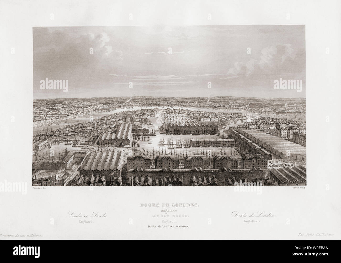 Vue de la docks de Londres au milieu du xixe siècle. Des monuments anciens et modernes par Jules Gailhabaud. Publié 1857. Banque D'Images