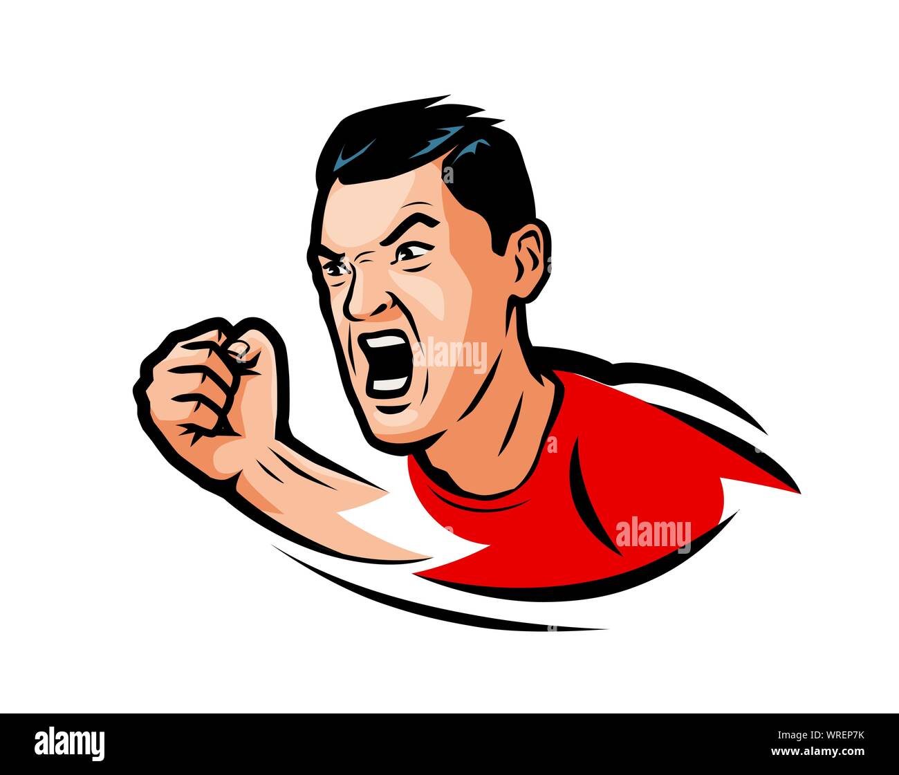 Un homme agressif frappe un coup avec son poing. Emblème sport. Illustration vectorielle Illustration de Vecteur