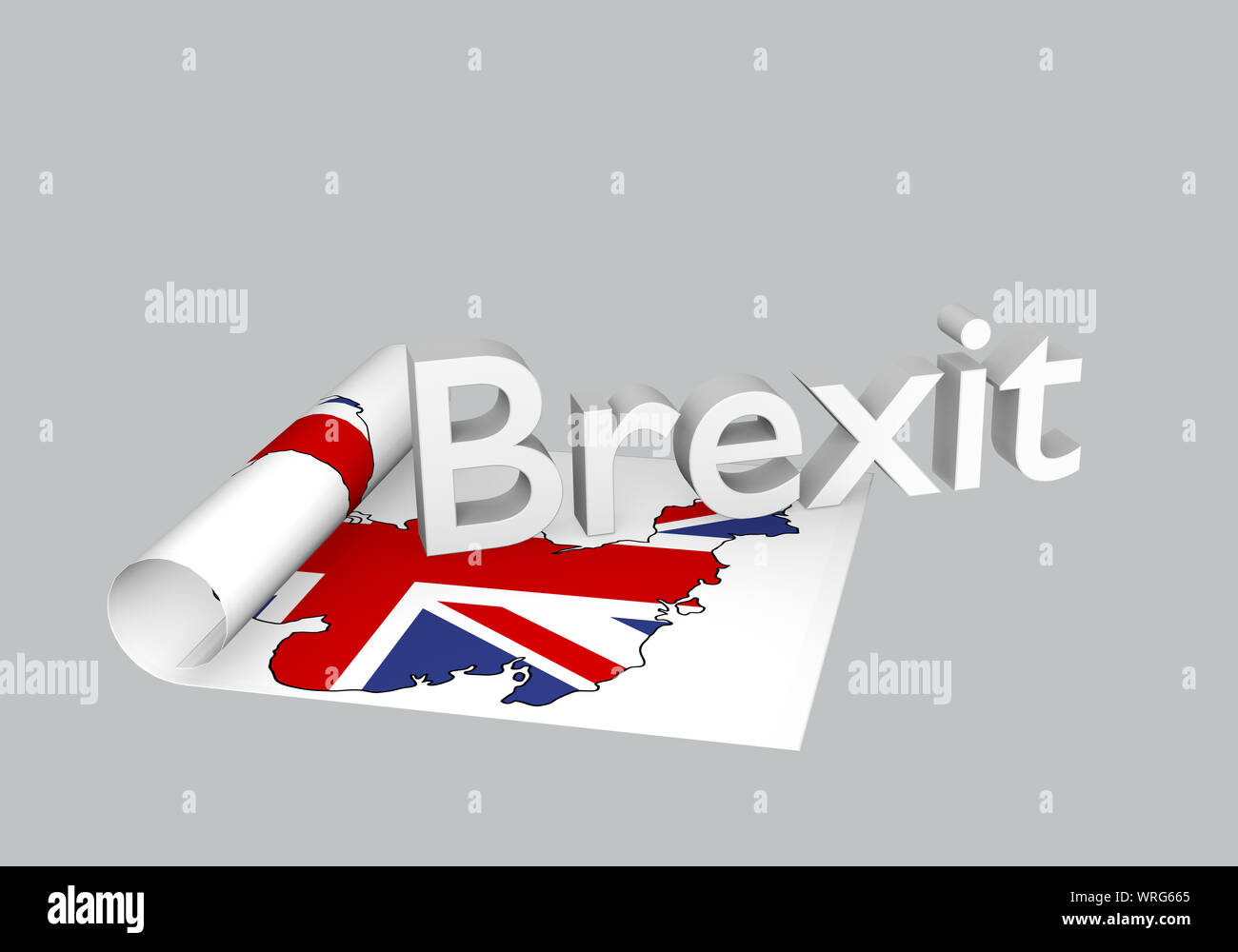 Thème Brexit, roulé le papier avec la carte de Grande-bretagne avec Brexit comme texte. Le rendu 3D Banque D'Images