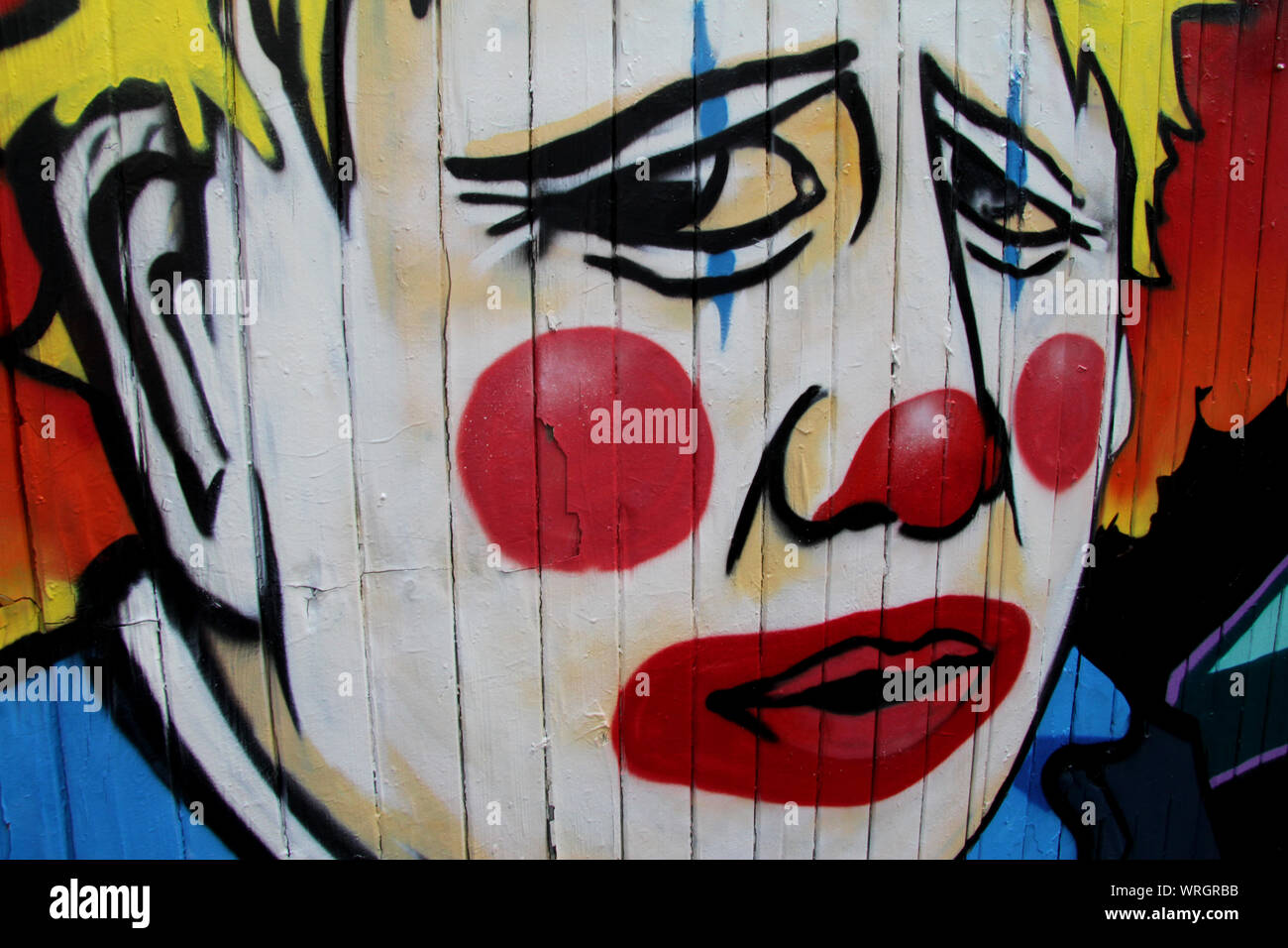 Brick Lane, Londres, Royaume-Uni - 10 septembre 2019 : Boris Johnson décrit comme un clown par graffiti artistes est de Londres. Banque D'Images