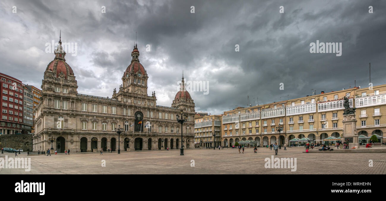A Coruna Hôtel de Ville, à la place de Maria Pita Banque D'Images