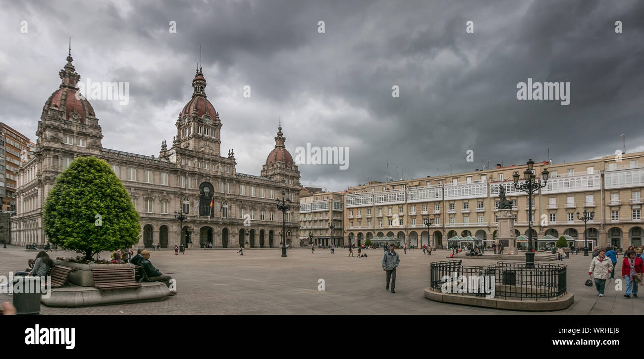 A Coruna Hôtel de Ville, à la place de Maria Pita Banque D'Images
