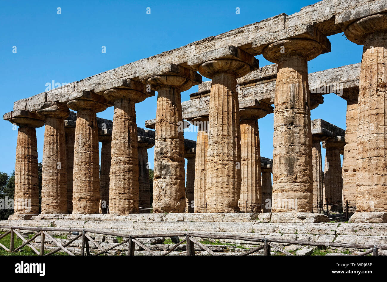 Paestum, ruines, Temple d'Héra, Basilique, 6 siècle B.C. ancienne ville grecque, site archéologique,450 B.C., vieux, pierre, site de l'UNESCO ; Europe ; Province de Banque D'Images