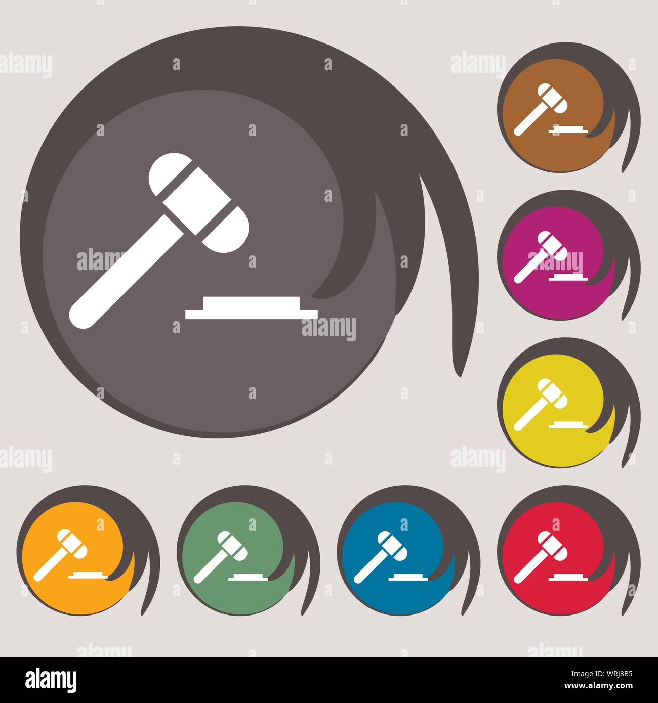 L'icône marteau du juge. Symboles sur huit boutons de couleur. Vector Illustration de Vecteur